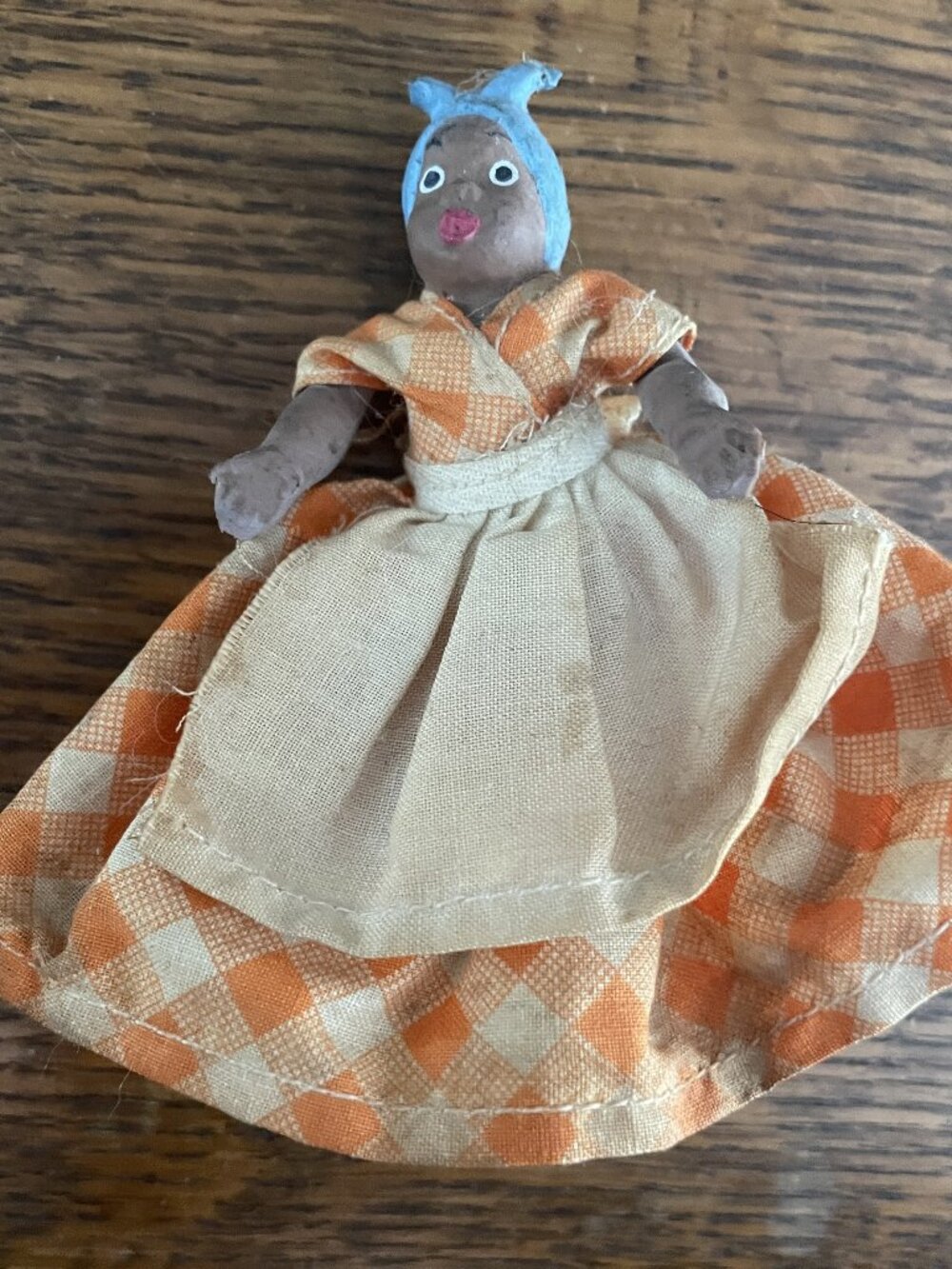 Vintage Americana Folk Art Doll Plastic Miniature Dress 4" Dollhouse